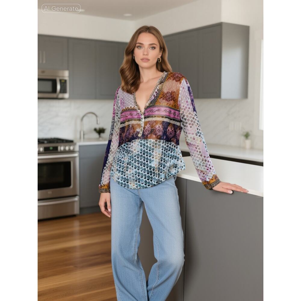 The Nu Vintage, Mixed Print Blouse, NWOT, Small